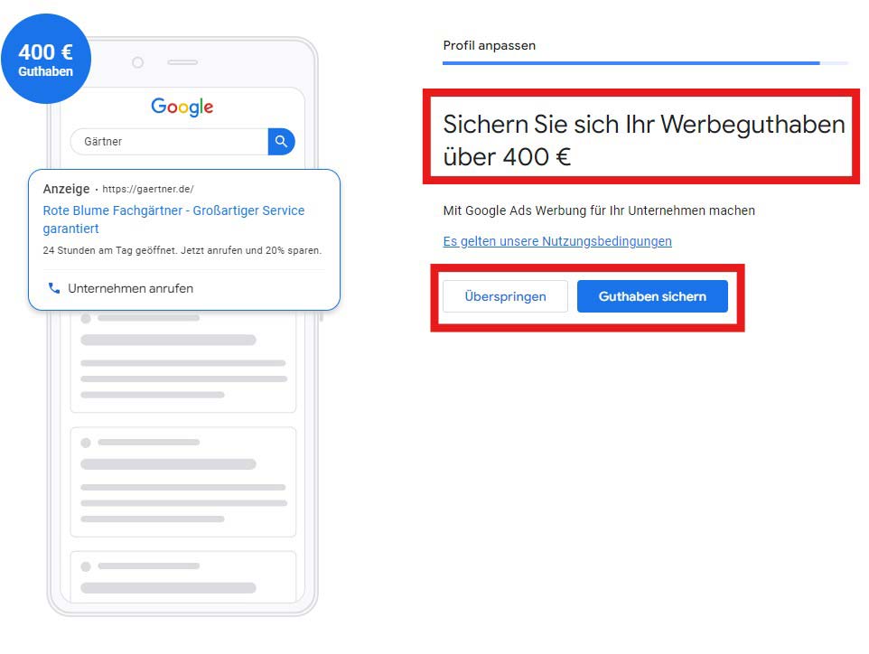 Google-Ads Werbeguthaben über 400 Euro