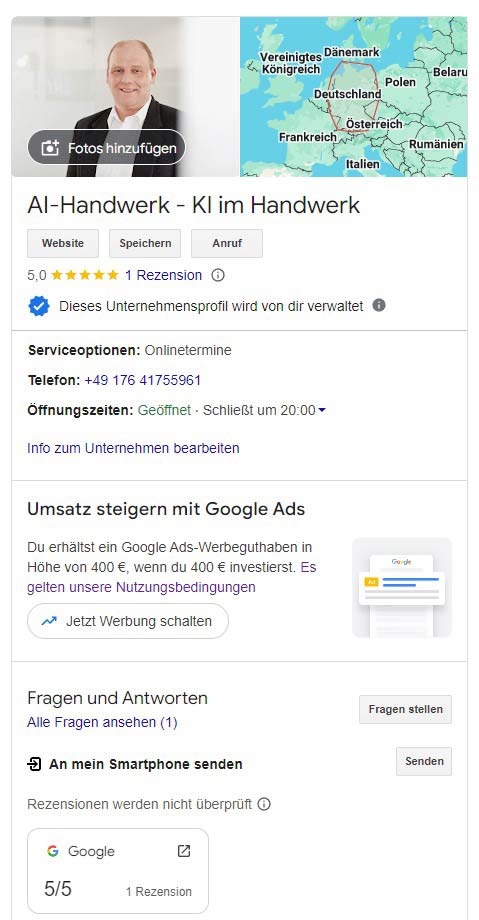 Google Unternehmensprofil von AI-Handwerk - KI im Handwerk