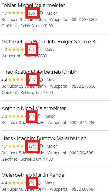 Jahre im Geschäft aber wenig Bewertungen - Positive Reviews und Testimonials sind wichtig fürs Ranking