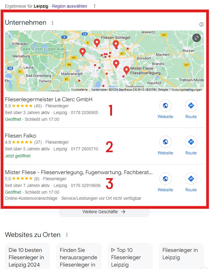 Local Pack bei Google - Auch Local-Snack-Pack genannt