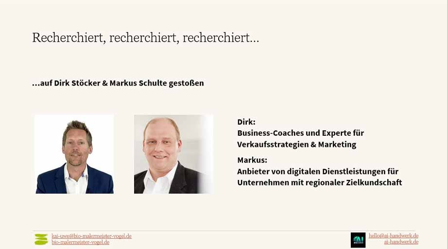 Agentur für Handwerker marsch-media Markus Schulte und Dirk Stöcker Business Coach - Präsentation von Bio-Maler Vogel